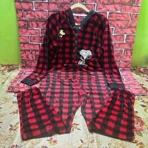 Peanuts Red and Black Checkered Men’s Pajama jumper S